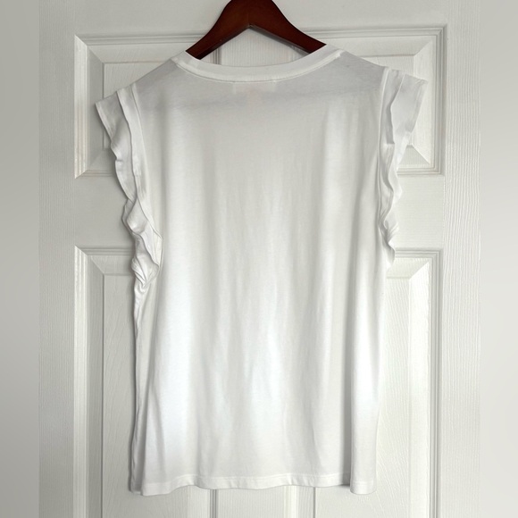 Michael Kors White Flutter Sleeve T Shirt Size Medium - Picture 3 of 9